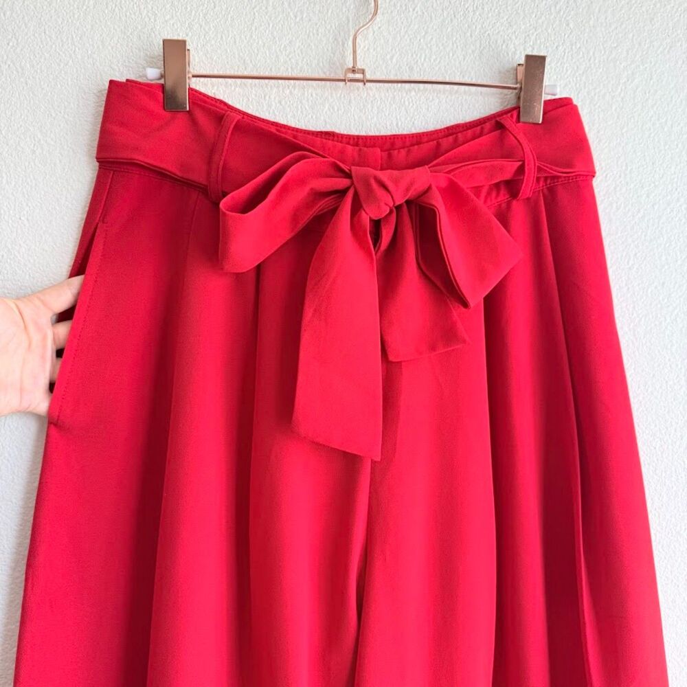 Flying Tomato Wide Leg High Rise Pleated Pants with Self Tie in Red size Medium - Picture 3 of 12